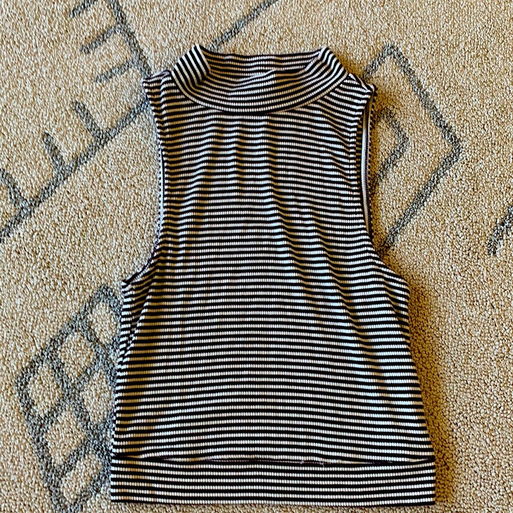 Burgundy stripped - sleeveless mock neck top